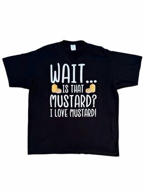 Port & Co Black I Love Mustard Crew Neck Short Sleeve Graphic T-Shirt ~ 2XL